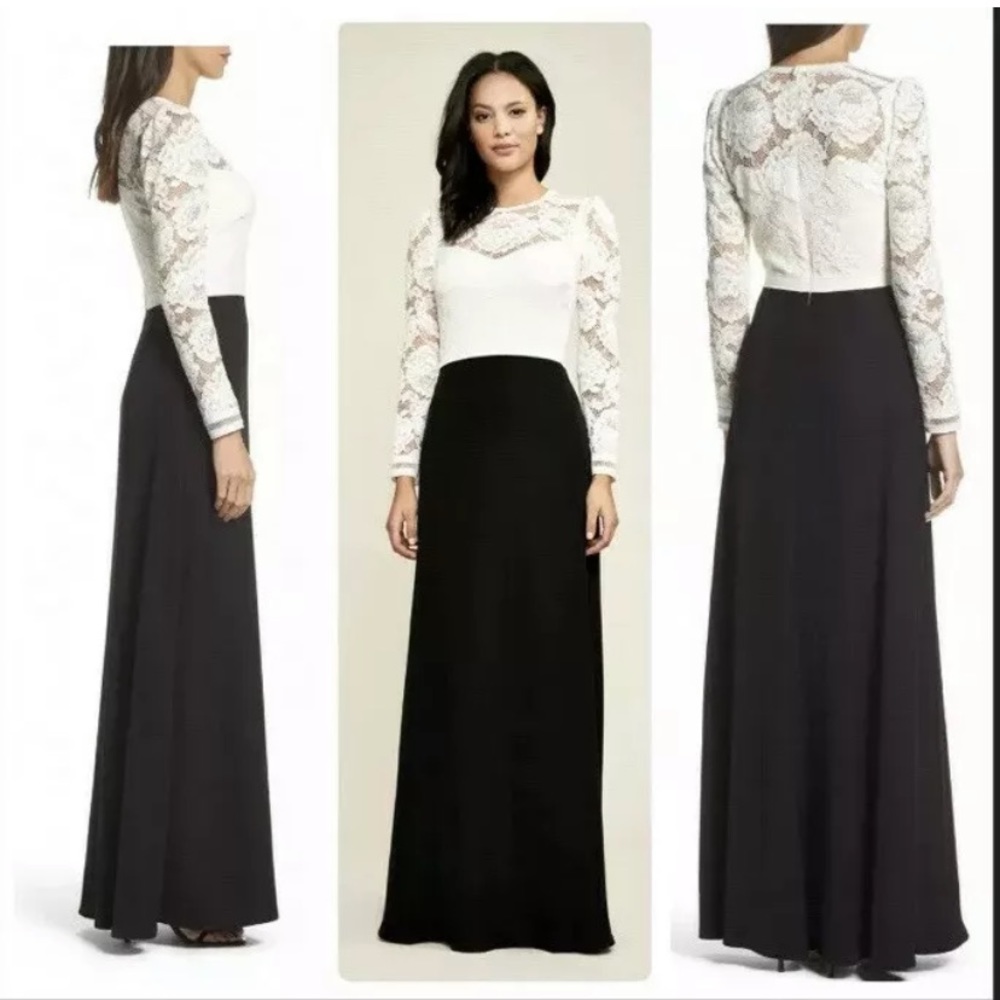 TADASHI SHOJI Rose Lace Stretch Crepe Gown